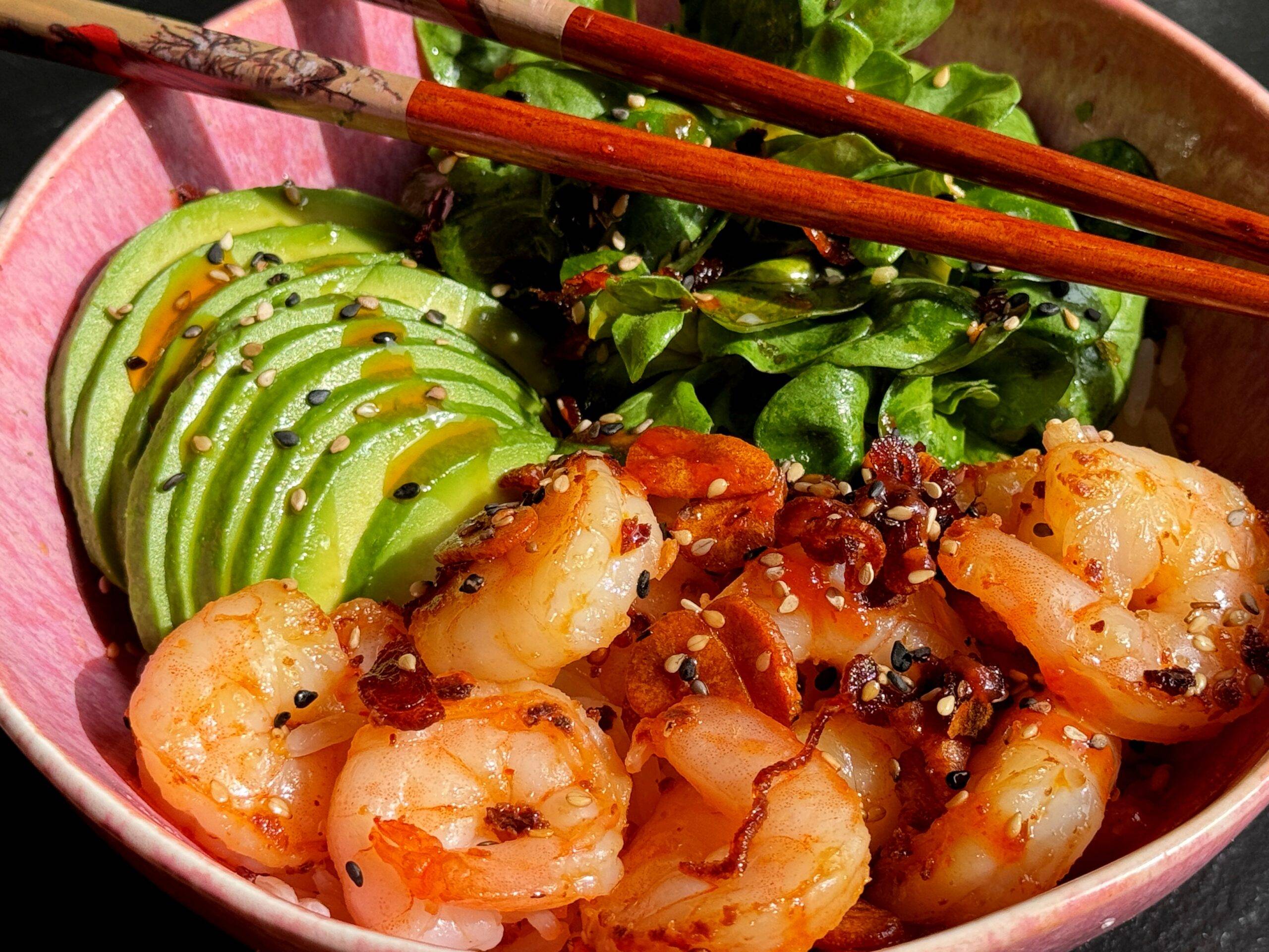 Shrimp Rice Bowl with Lamb’s Lettuce