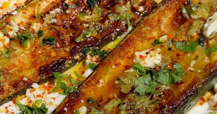 Roasted Zucchini with Wild Garlic Sauce and Feta