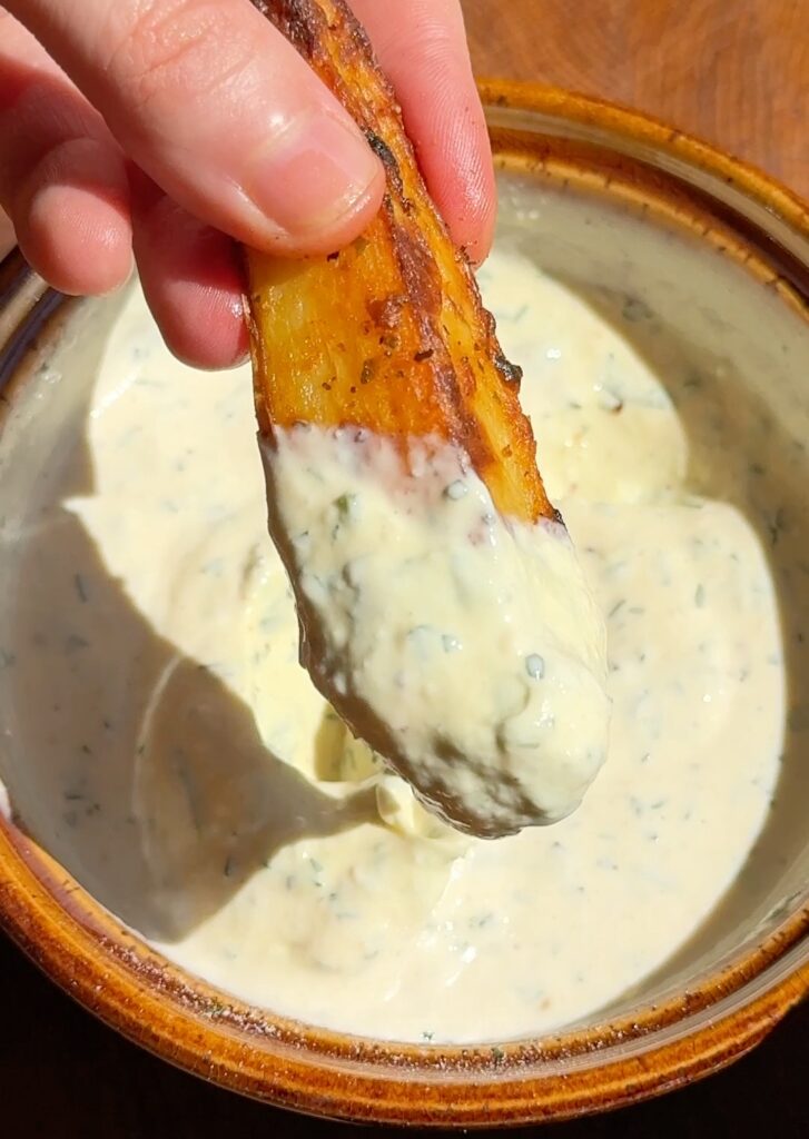 Crispy Oven Fried Potatoes with Horseradish Dip 