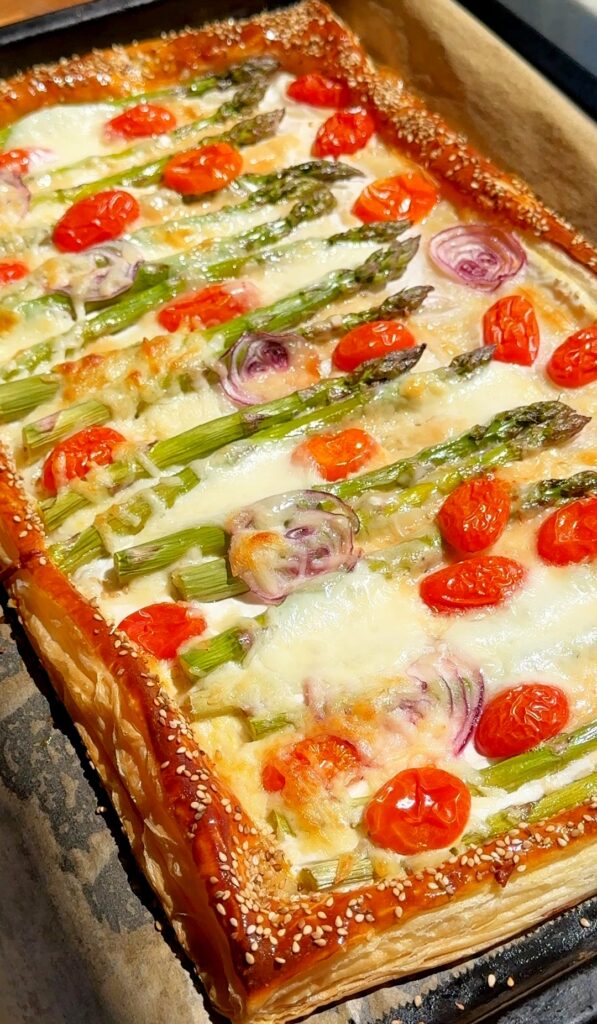 Cheesy Asparagus Puff Pastry Tart