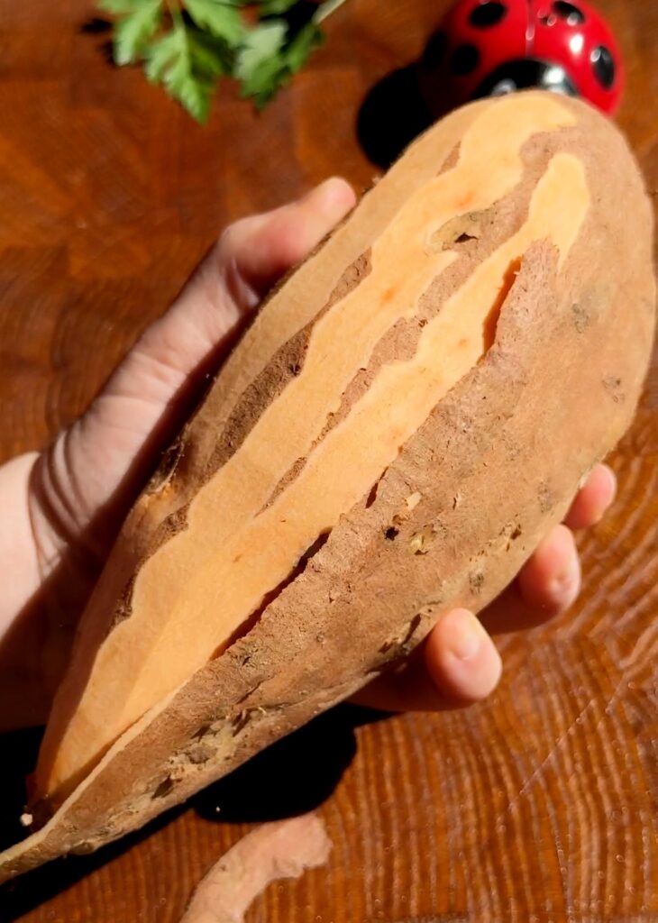 Peel one large sweet potato