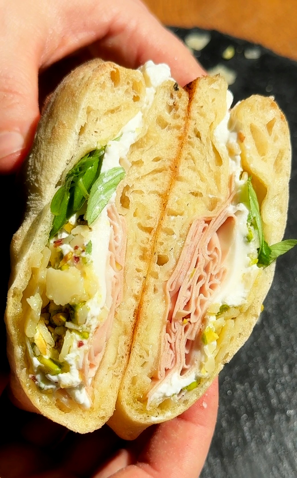 Mortadella Burrata Pizza Sandwich