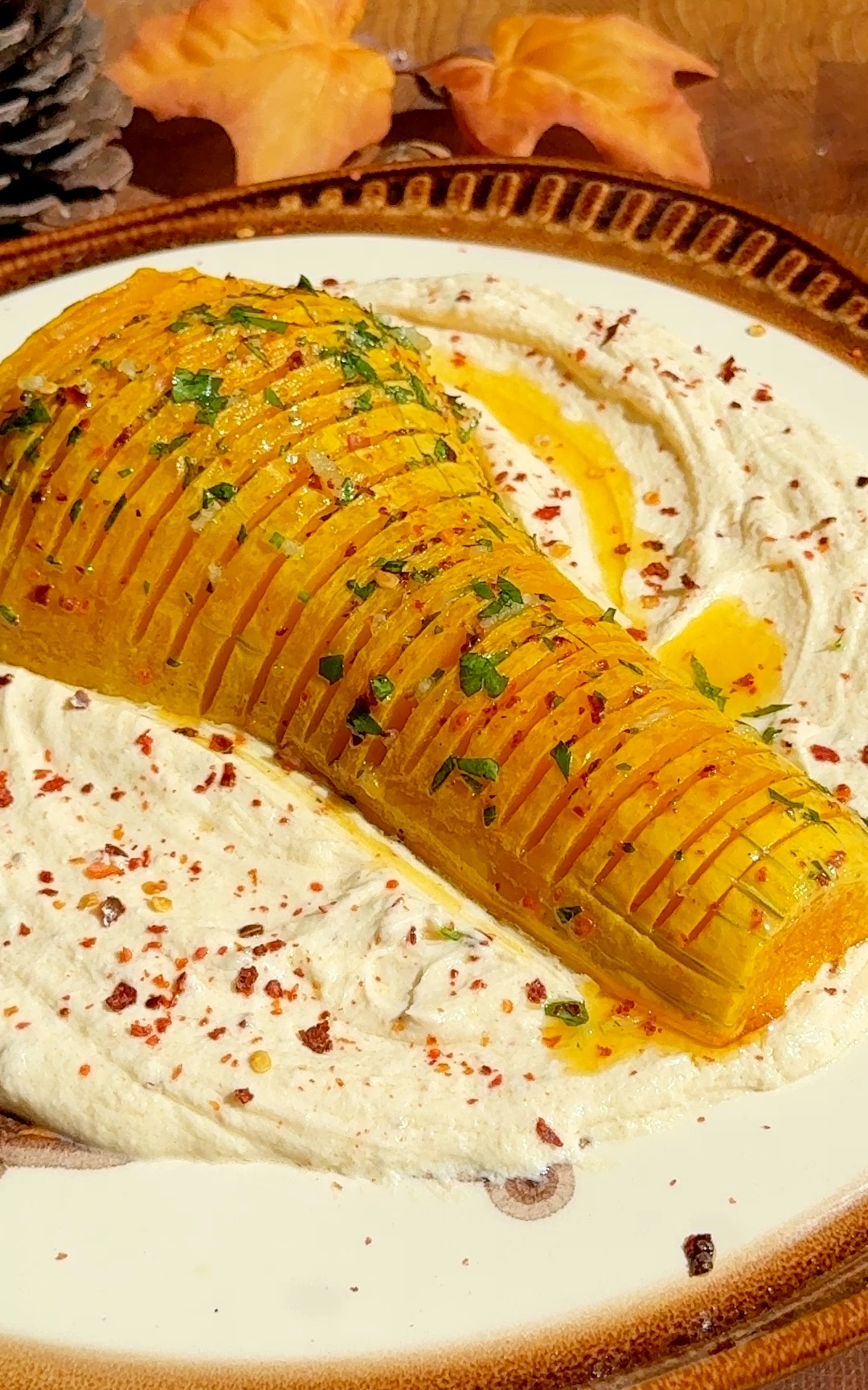 Hasselback Butternut Squash with Feta Dip