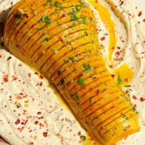 Hasselback Butternut Squash with Feta Dip