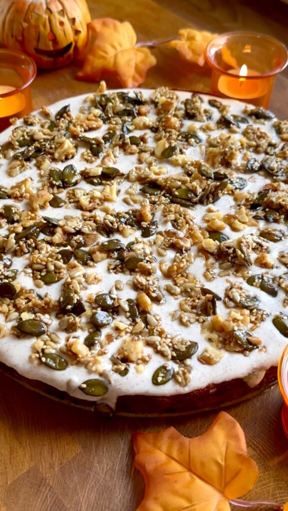 Pumpkin Pie with Nut Brittle and Cinnamon Cream