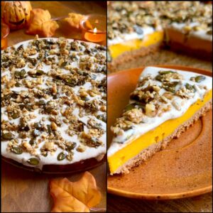 Pumpkin Pie with Nut Brittle and Cinnamon Cream