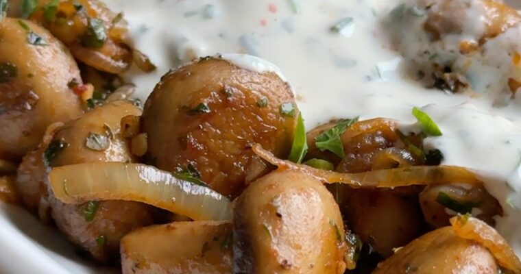 German Christmas Market Mushrooms with Garlic Sauce