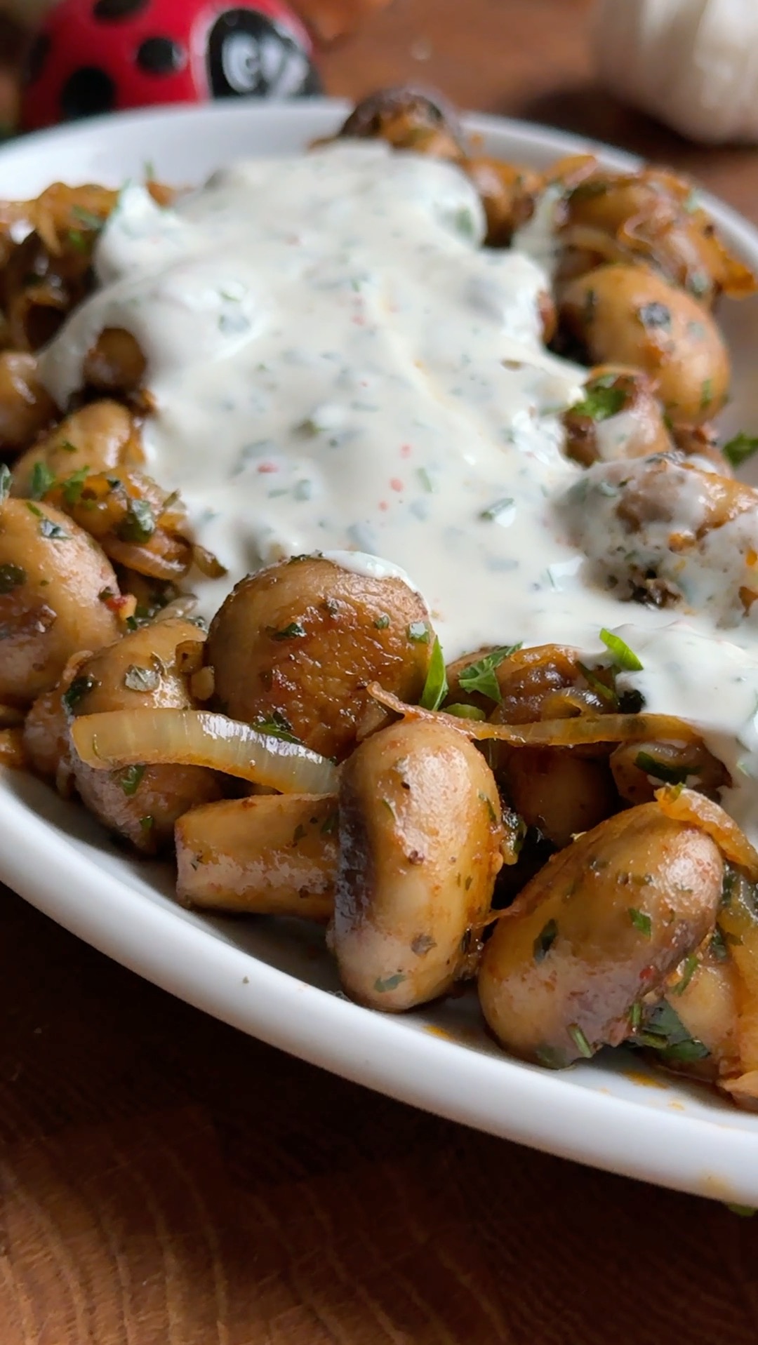 German Christmas Market Mushrooms with Garlic Sauce