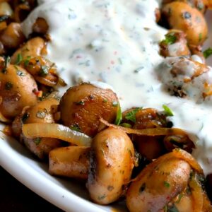 German Christmas Market Mushrooms with Garlic Sauce