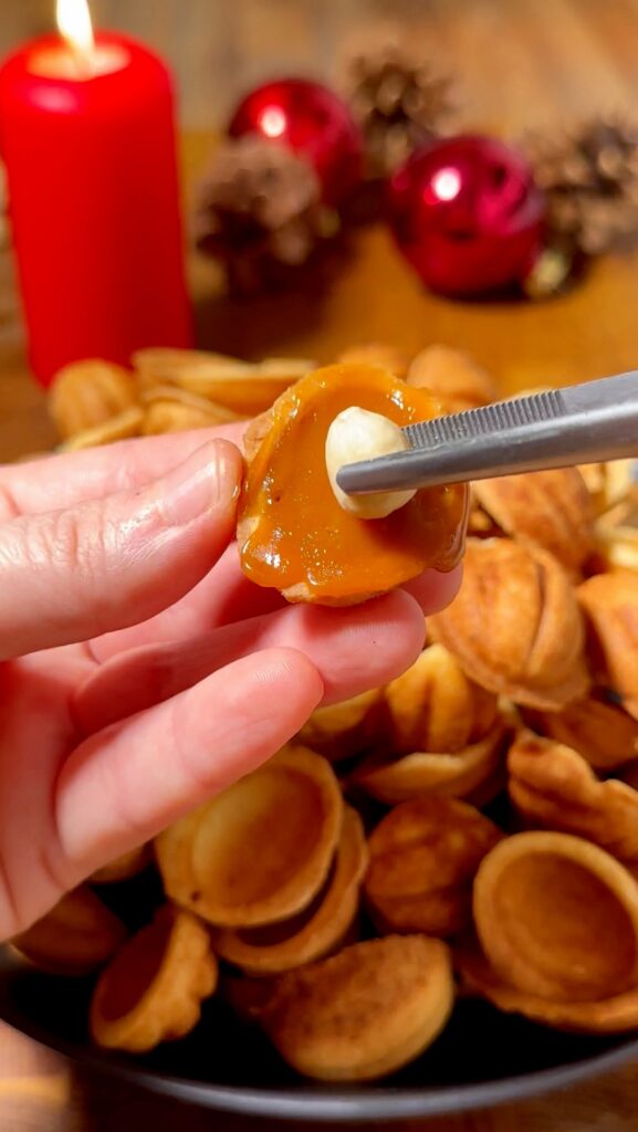 Walnut Cookies with Caramel and Hazelnut Filling