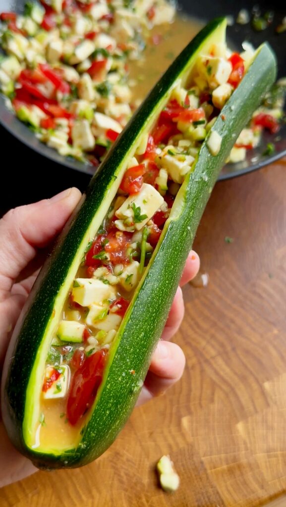 Stuffed Zucchini with Feta and Cherry Tomatoes