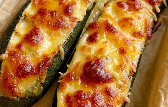 Stuffed Zucchini with Feta and Cherry Tomatoes