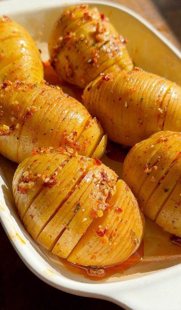 brush this mixture over the potatoes, making sure it seeps into the slices.