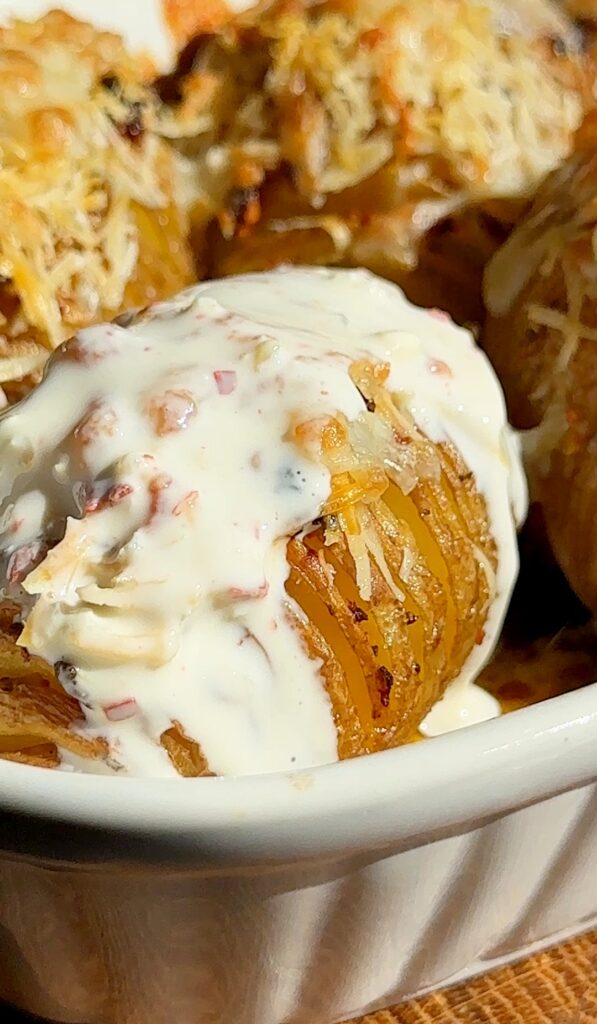 Parmesan Hasselback Potatoes with Garlic Sauce