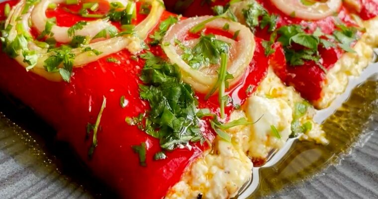 Greek Stuffed Peppers with Feta (Piperies Florinis)