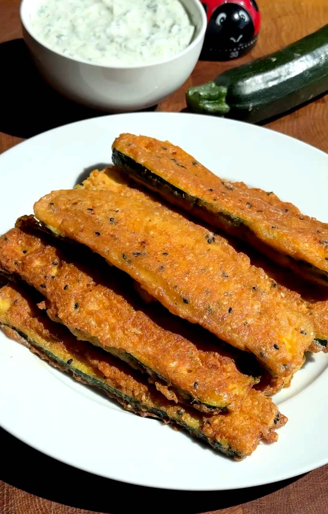 Crispy Parmesan Zucchini with Creamy Tzatziki Dip