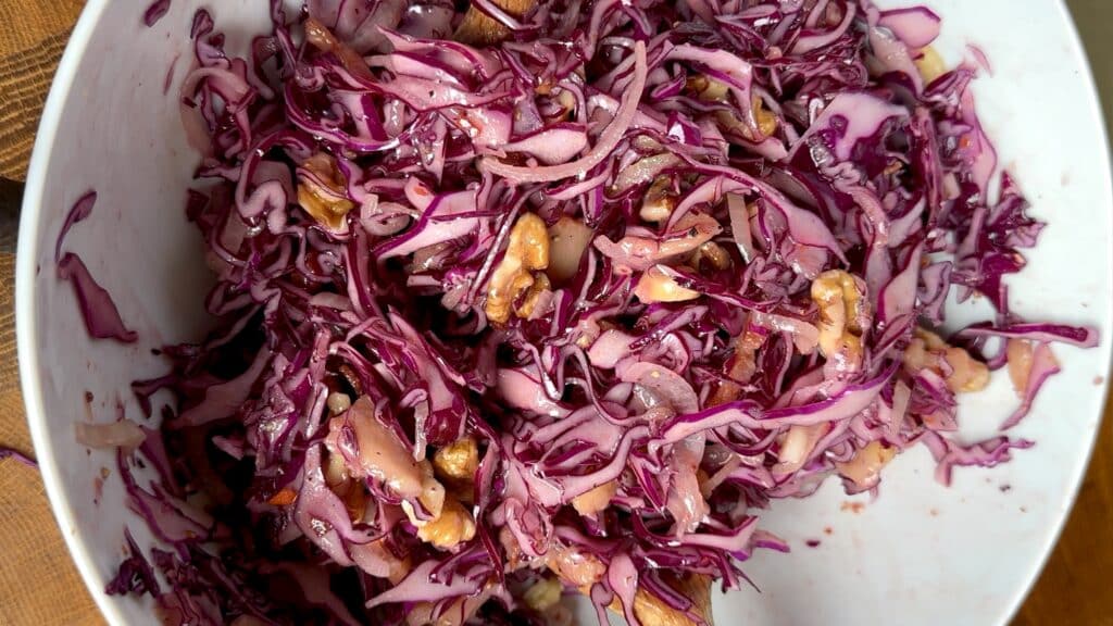 Red Cabbage Salad with Apple and Crispy Bacon