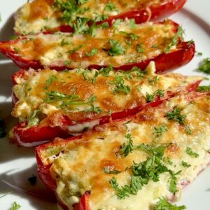 Feta Stuffed Peppers with Mozzarella (Oven Baked)