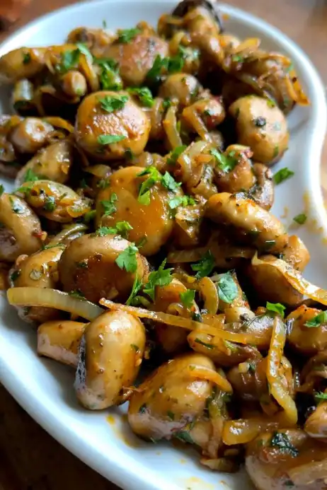 German Christmas Market Mushrooms with Garlic Sauce